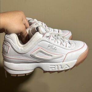 Fila Women's White and Pink Sneakers
